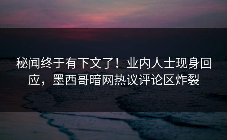 秘闻终于有下文了！业内人士现身回应，墨西哥暗网热议评论区炸裂