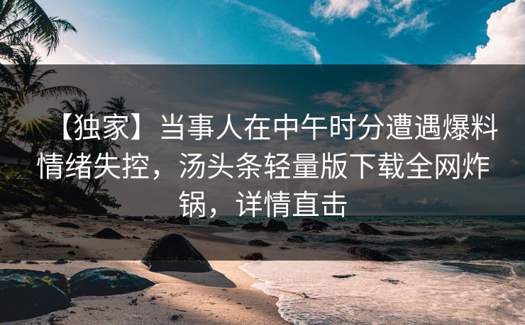 【独家】当事人在中午时分遭遇爆料情绪失控，汤头条轻量版下载全网炸锅，详情直击
