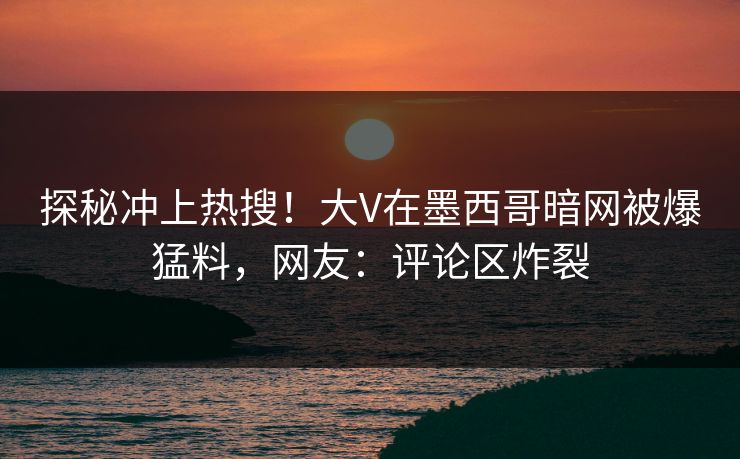探秘冲上热搜！大V在墨西哥暗网被爆猛料，网友：评论区炸裂